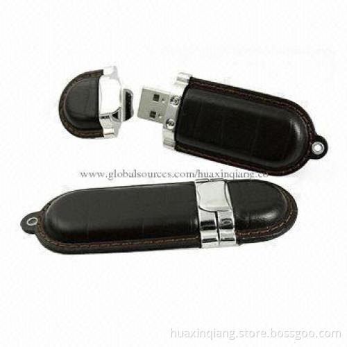 USB Memory Drives, Leather+Metal Material, 512MB-64GB Capacity, Logo Design, 5-year Warranty, USB2.0